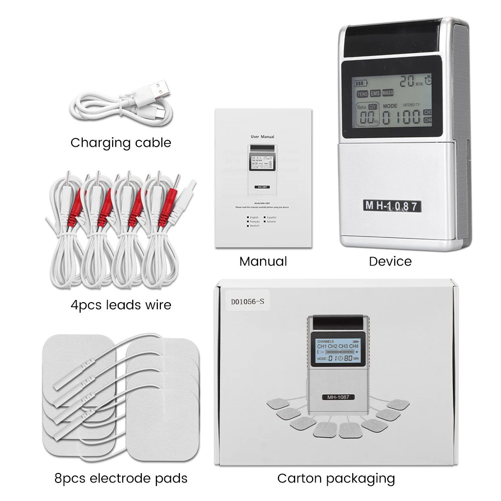 Masaje de pulso del estimulador muscular Tens EMS de modo 60 con Perilla DIY ajuste de pantalla portátil de cuatro canales