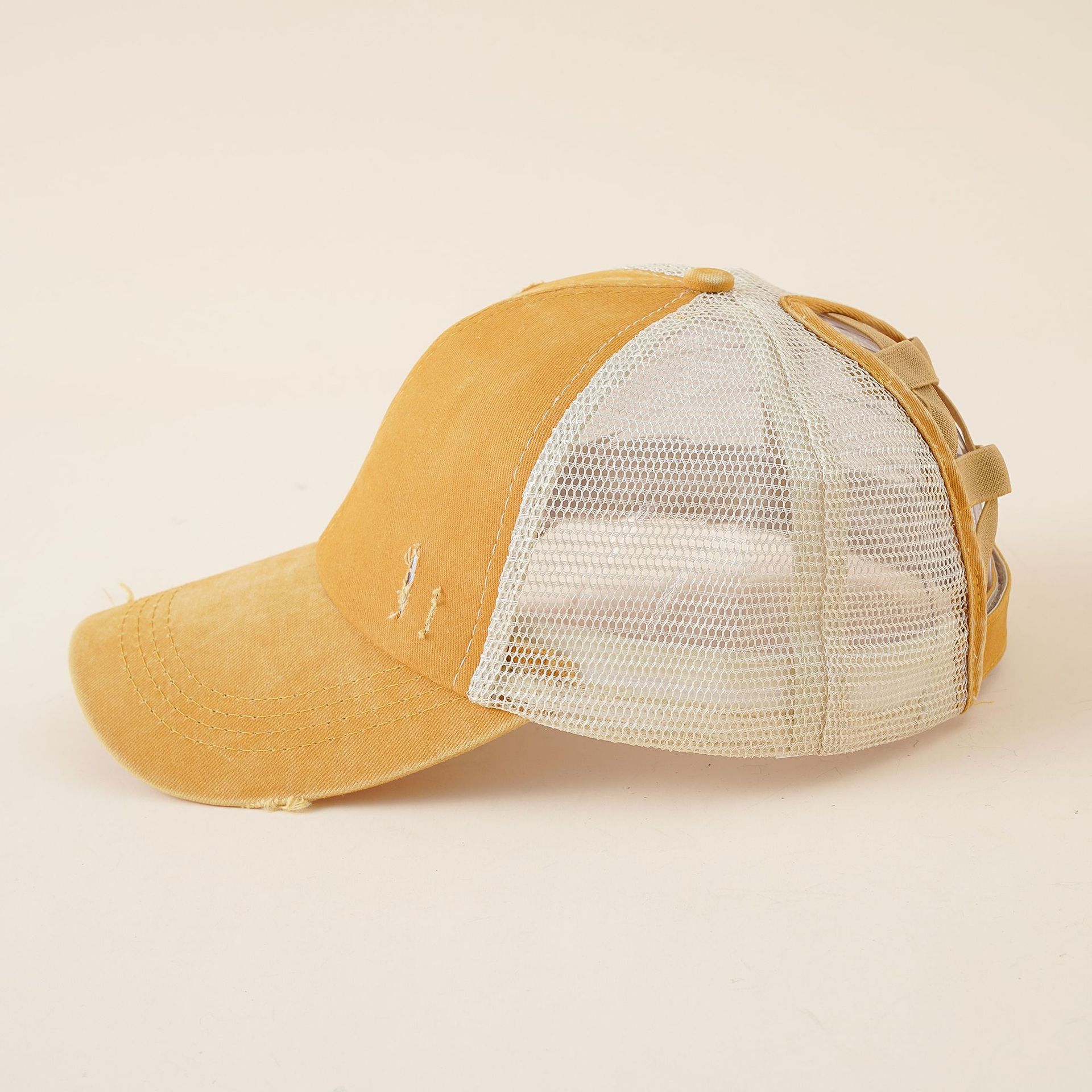 Las nuevas mujeres de cola de caballo agujero lavado de algodón gorra de béisbol verano transpirable malla al aire libre enarboló tapa cúpula