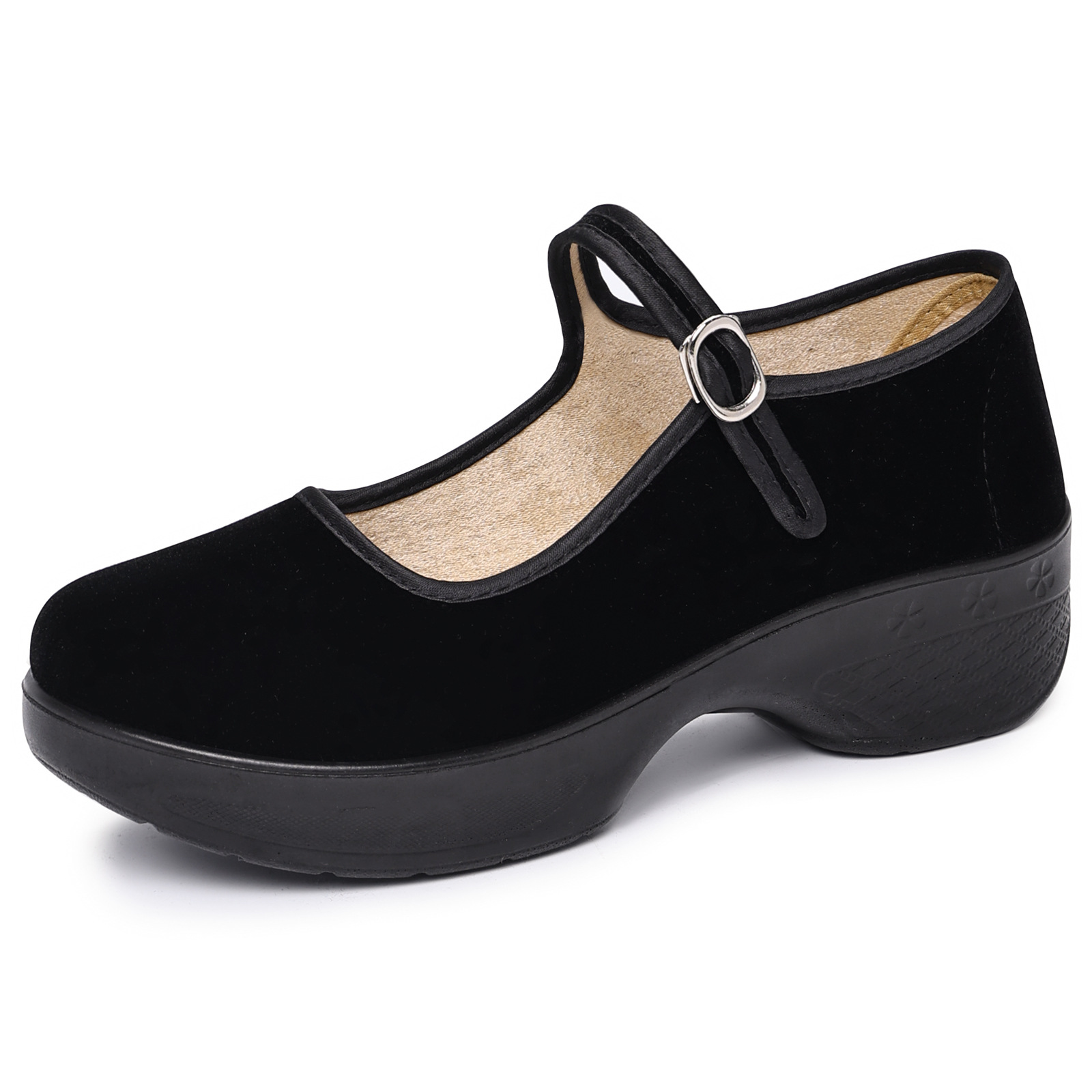 Viejos zapatos de tela de Beijing zapatos de mujer transfronterizos suaves zapatos casuales negros sólidos con suela gruesa aumentando la altura de los zapatos de trabajo superficiales