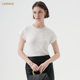 Canvaus Summer New Short-Sleeve Women's Jacquard Slim-Fit Round Neck Flutter Sleeve Solid Color Crepe Top Trendy