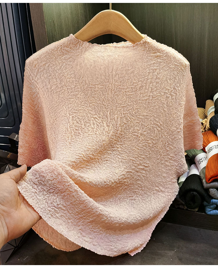 Áo thun cổ tròn tay ngắn hoa nhỏ cao cấp dáng rộng xếp ly nữ mùa hè — màu xanh nước biển, Màu đen, Màu hồng, Màu xám chi tiết 26