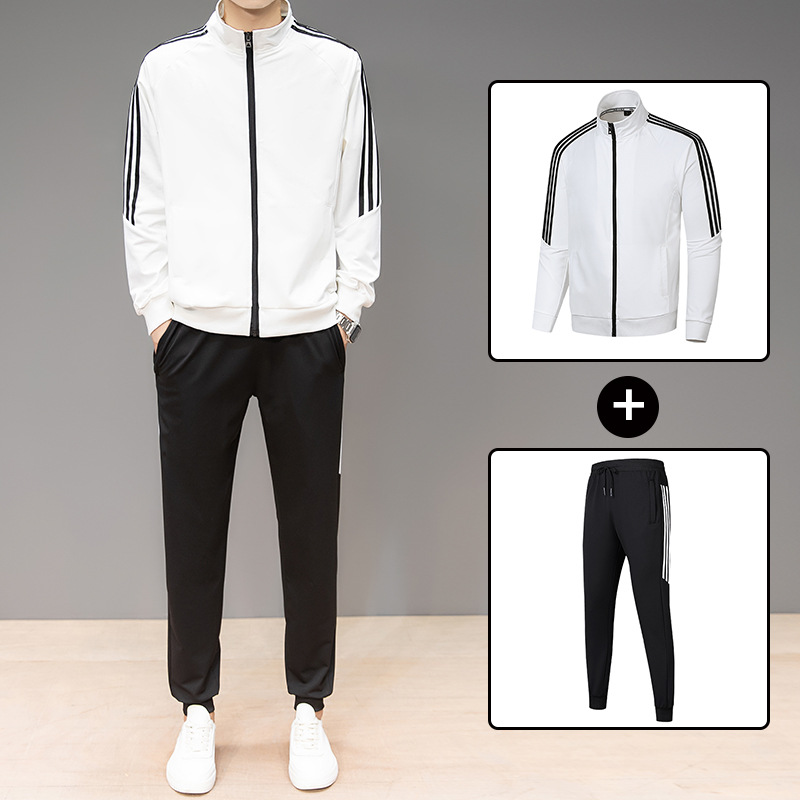 Tres barras de juego deportivo hombre y mujer pantalones casuales a prueba de algodón abrigo de spandex pareja dos piezas juego en vivo al por mayor