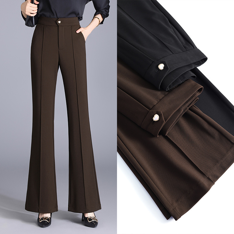 Black High-Waisted Flared Pants for Women, New Spring and Autumn Style, Stretchy and Slimming, Suitable for Middle-Aged Moms, Drapey Straight-Leg Flared Trousers Black High-Waisted Flared Pants for Women, New Spring and Autumn Style, Stretchy and Slimming, Suitable for Middle-Aged Moms, Drapey Straight-Leg Flared Trousers