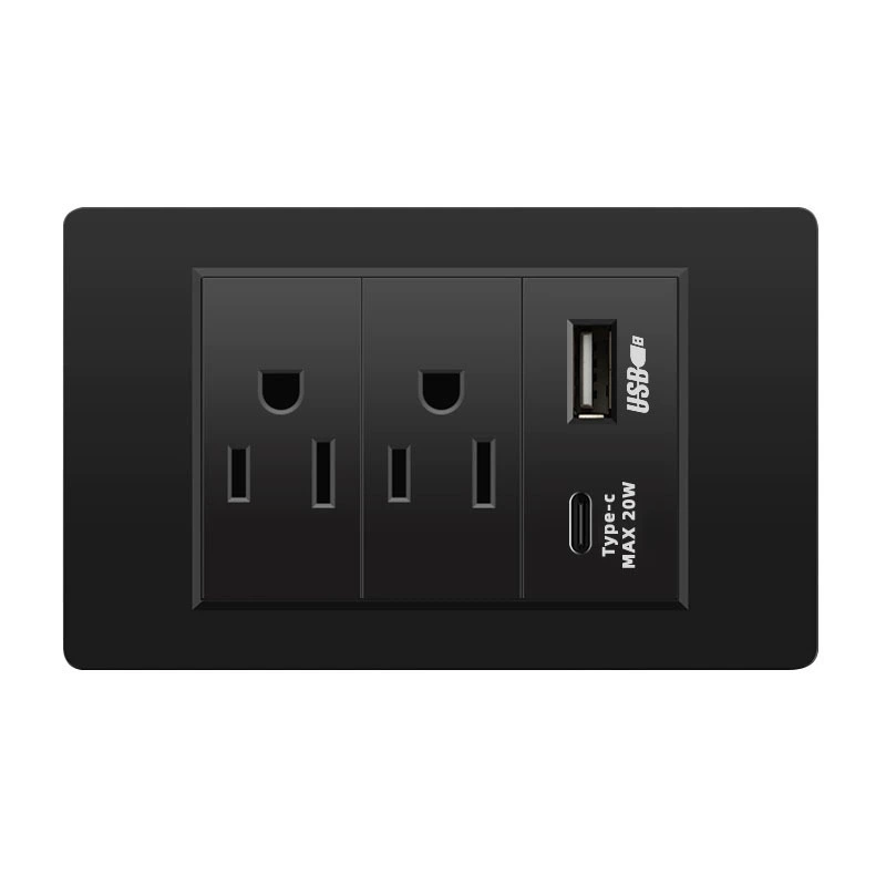 Черная настенная панельная розетка с 118 тип switch, тайваньская розетка с 20W type-C, шесть отверстий
