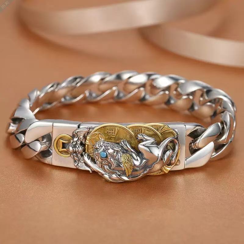 Vintage Chinese Style Bold Copper Coin Pixiu Bracelet for Men Trendy Niche Design Zodiac Year High-End Personality Creative Bracelet