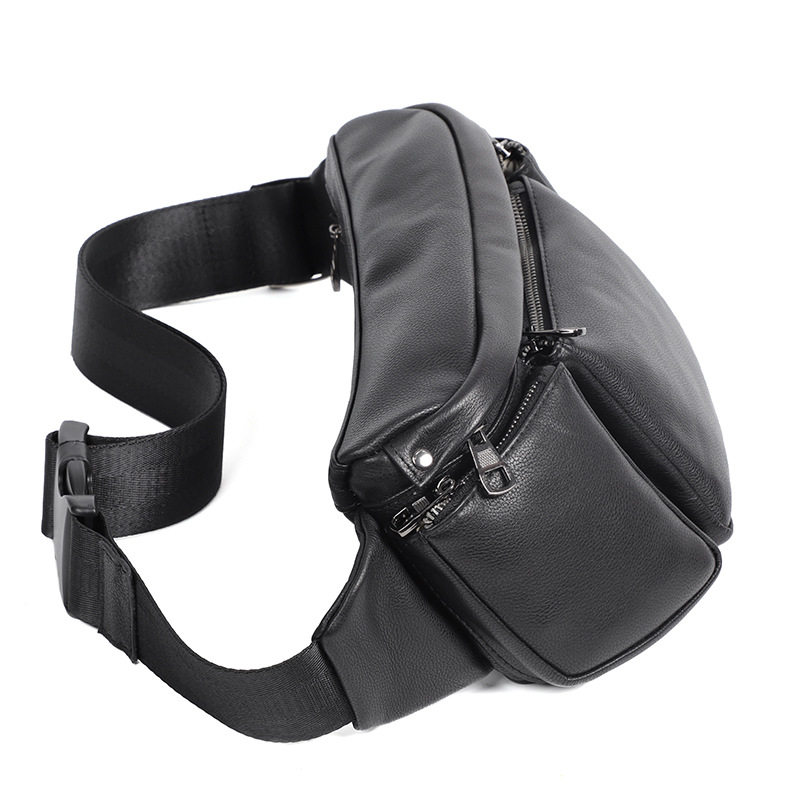Túi đeo chéo nam da bò lớp đầu tiên, túi đeo ngực dung tích lớn chống trộm 17×7×13 cm — Màu đen chi tiết 9
