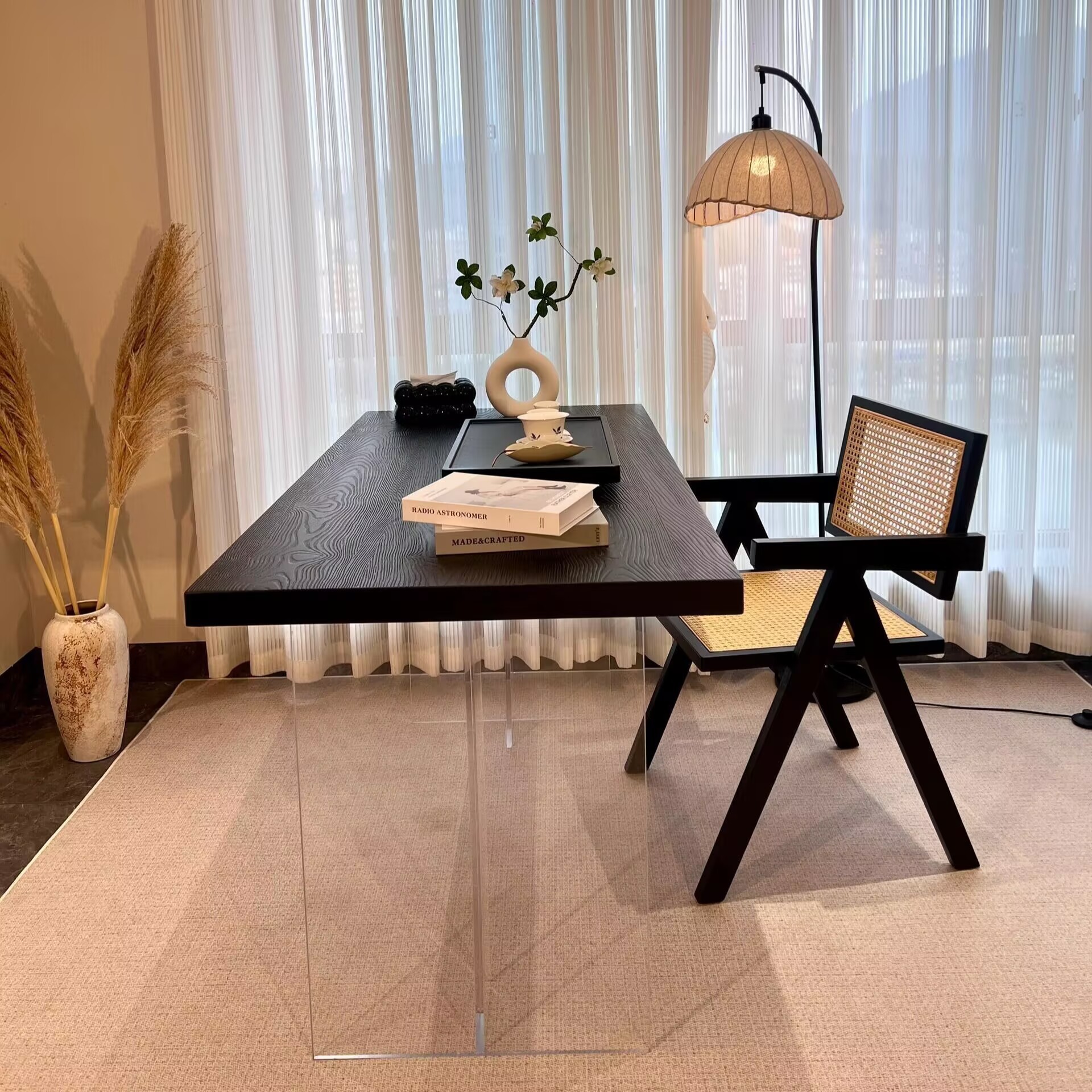 Nordic Style Solid Wood Dining Table, Acrylic Suspended Table, Silent Style Dining Desk, Integrated Conference Table, Office Desk, Workbench