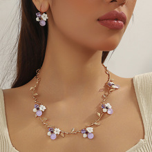 3件跨境花朵锆石重工树叶项链耳环首饰套装新娘饰品婚纱配饰女