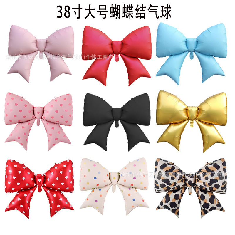 Cross-border 38inch Bowknot Balloons Pink Light Blue Cream Leopard Print Birthday Party Decoration Arrangement
