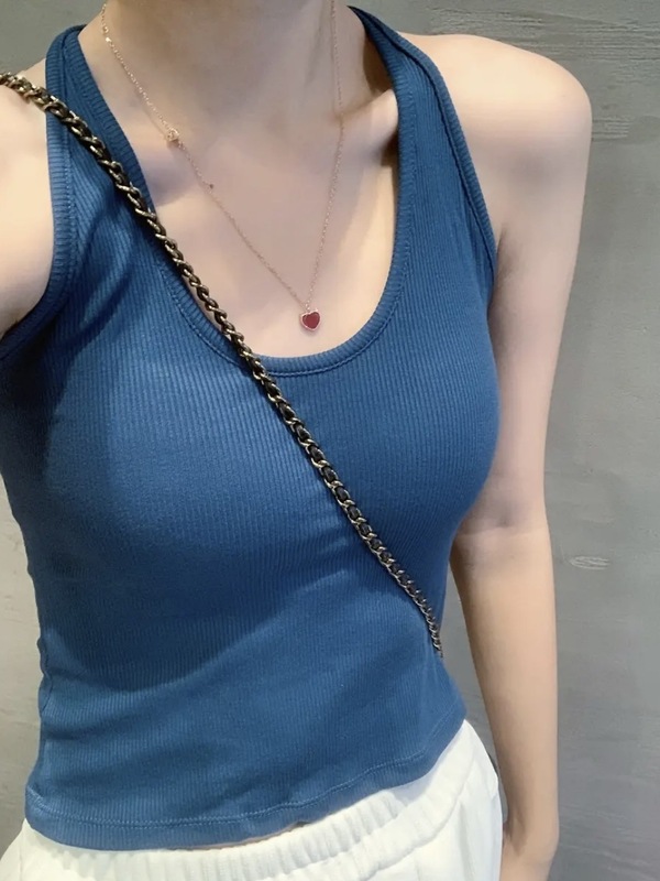 内衣辣妹挂脖U领吊带背心女工字美背一体带胸垫内搭打底运动上衣|undefined