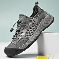 網面鞋男夏季新款透氣鏤空外穿一腳蹬涼鞋輕便包頭戶外防滑沙灘鞋