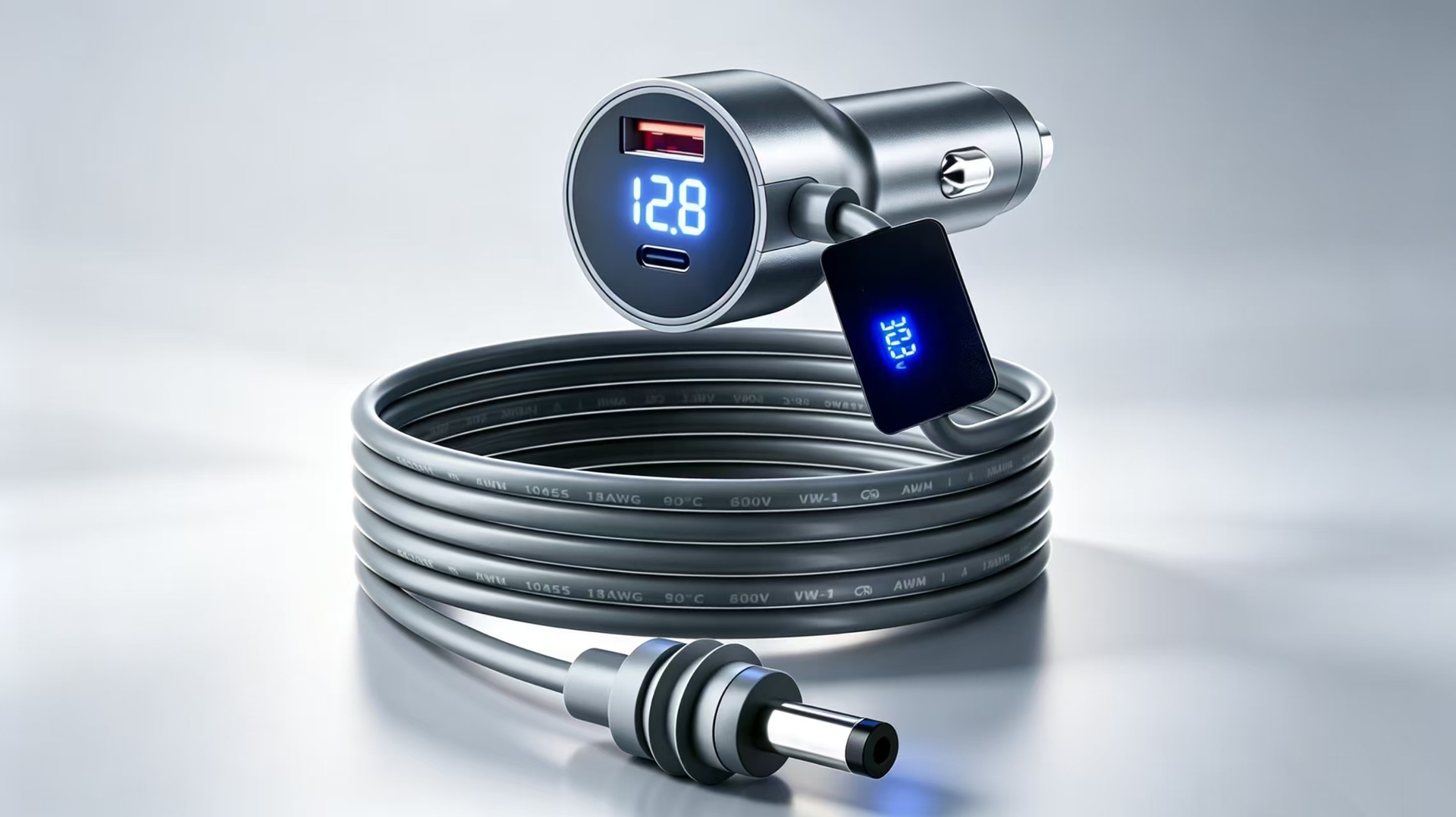 Cross-border bestseller: The fourth-generation 30V digital display boost car charger with waterproof power cable, multifunctional 3-in-1 car charger