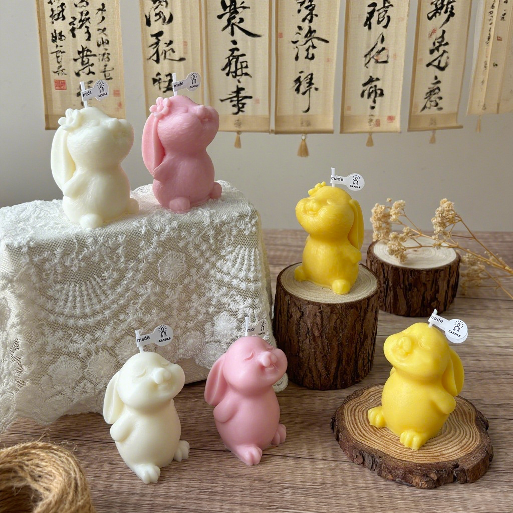 中秋节兔子香薰蜡烛仿真动物造型蜡烛节日礼物伴手礼香氛摆件