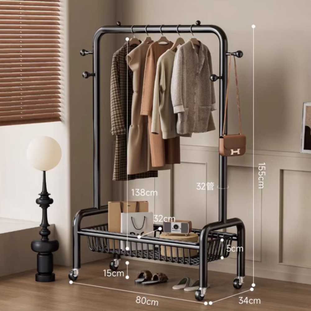 32 원형도어형/단층메쉬바구니/후크4개+바퀴-80㎝-검은색