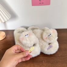秋冬毛毛鞋拖鞋女鞋厚底增高卡通可爱粉色爱心一字拖保暖毛茸茸