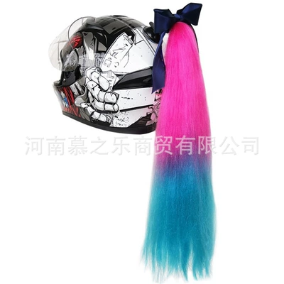 Vehicle Helmet Decoration — Motosiklet dəbilqələri - fuchsia-teal-loose-ponytail-extension-with-bow
