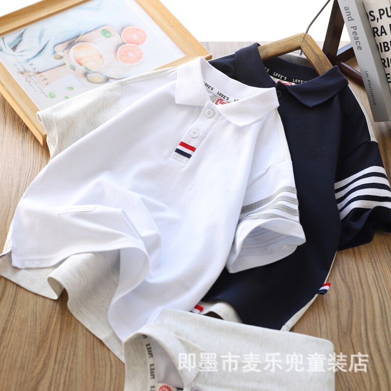 Children's Short-Sleeved Polo Shirt for Older Kids and Teenagers, Parent-Child Matching, Boys and Girls, College Style, Summer Casual Top Lv1248