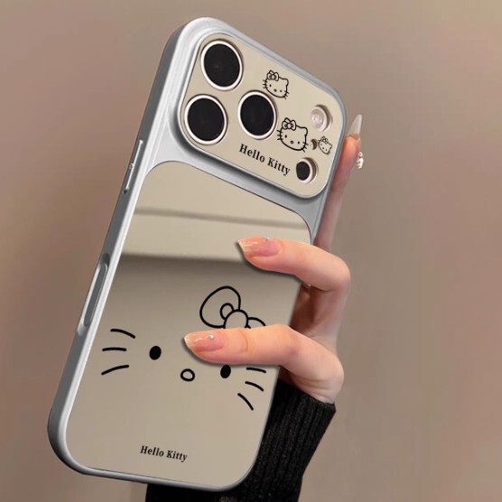 Suitable for iPhone 17 Pro, Hello Kitty Expression 16 Phone Case, iPhone 15 Two-In-One Mirror Case