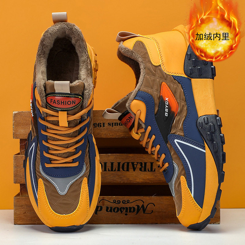 Giày nam kiểu sneaker cổ cao lót nhung dày dặn giữ ấm chống nước đế dày — Kaki, Milan, Xám đen