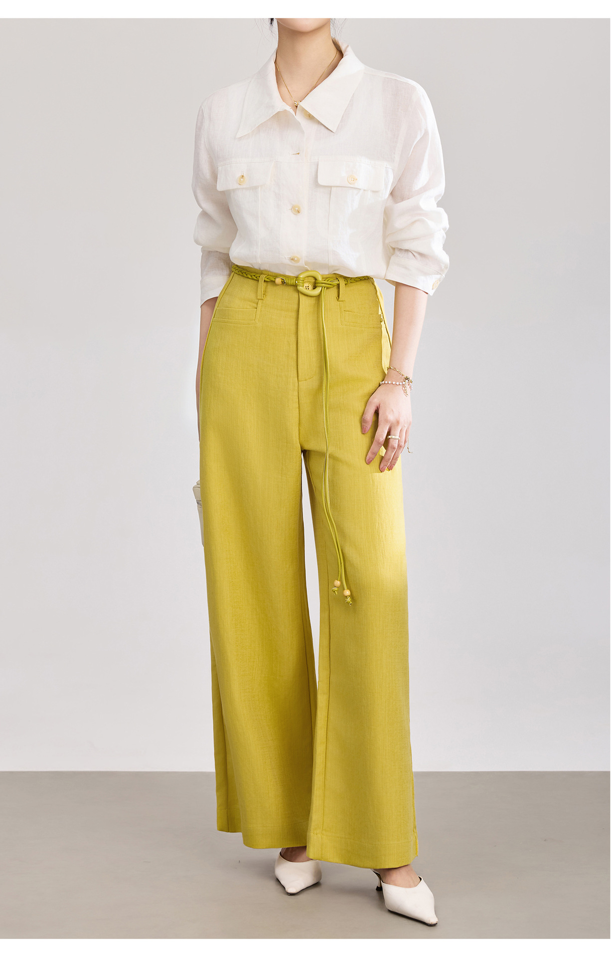 Quần culottes nữ ống rộng chất liệu cotton pha linen mát lạnh — Xanh lông mòng đen chi tiết 17