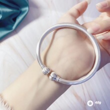 万足银999.9福南瓜哑光拉丝银手镯开口贵妃镯子中国风银饰送妈妈