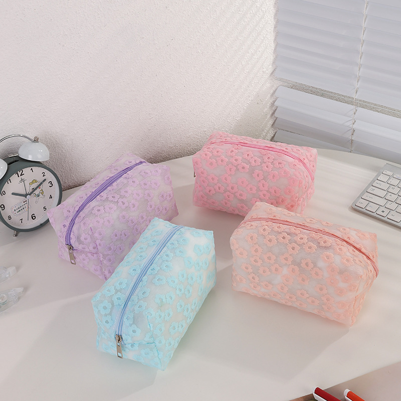 Bolsa de maquillaje transparente de crisantemo de color sólido bolsa de maquillaje de belleza bolsa de maquillaje de red insins bolsa de maquillaje portátil impermeable EVA flor