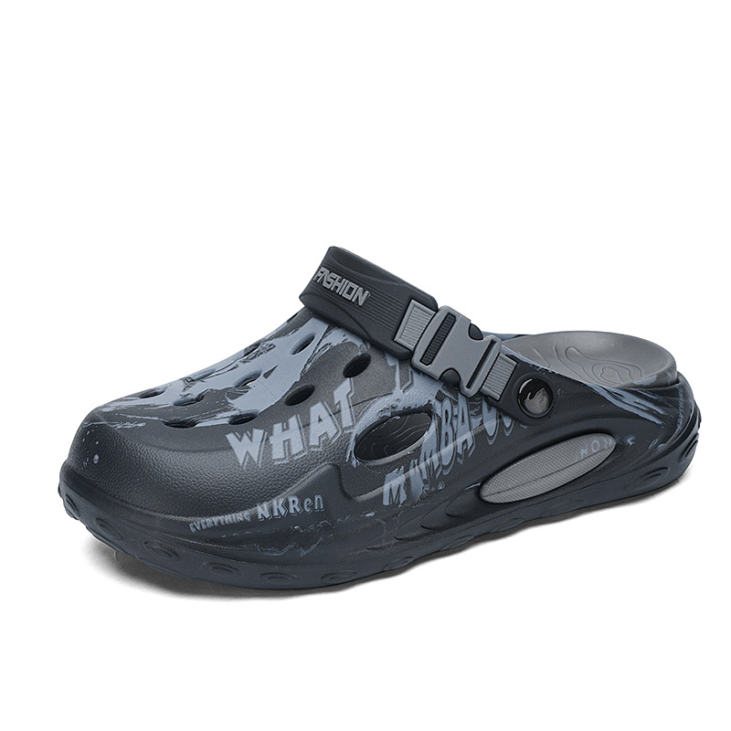 Two-Tone Clogs With Thick High-Quality Soles, Non-Slip Summer Sports Casual Closed-Toe Slippers, Men's Outdoor Trendy Beach Sandals_voghion.com