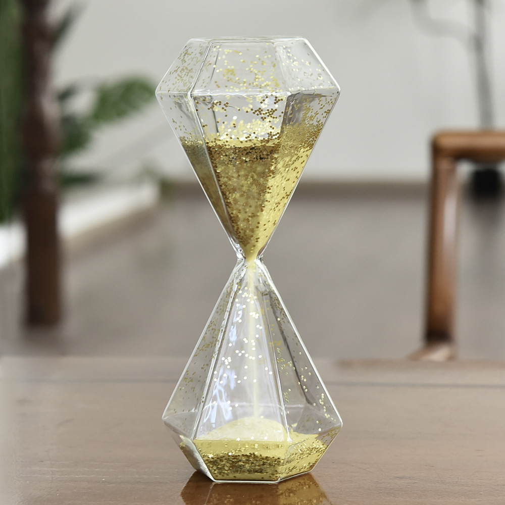 Dorado creativo diamante vidrio reloj de arena temporizador adornos para el hogar decoración de escritorio regalo artesanía de vidrio