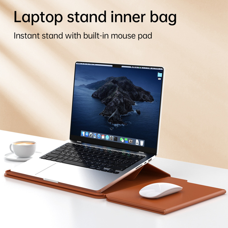 Suitable for MacBook Huawei PU leather laptop sleeve 14-inch stand protective case 15-inch cross-border best-selling cover