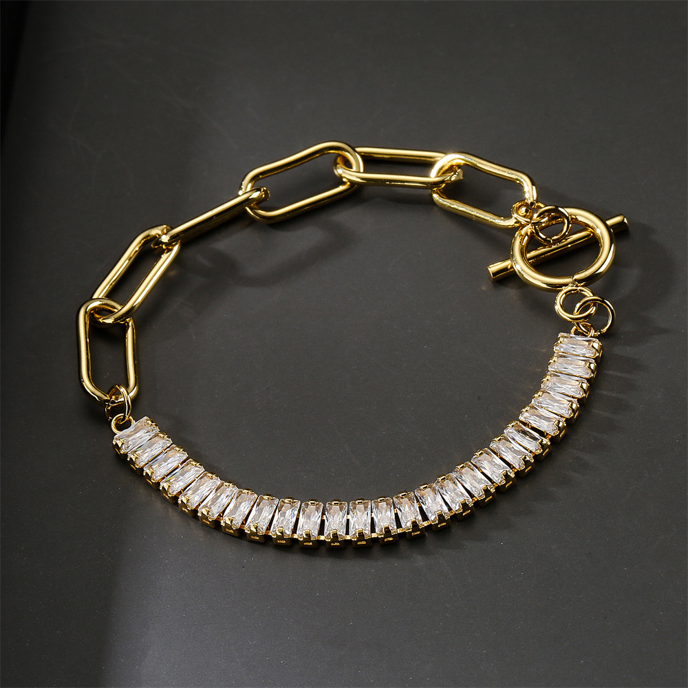 Fashion T Square Zircon Pig Nose Bracelet Copper Jewelry display picture 4