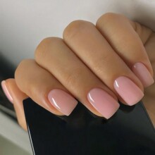 跨境欧美24片可拆卸淡裸粉穿戴甲甲片短款方形简约纯色美甲指甲片