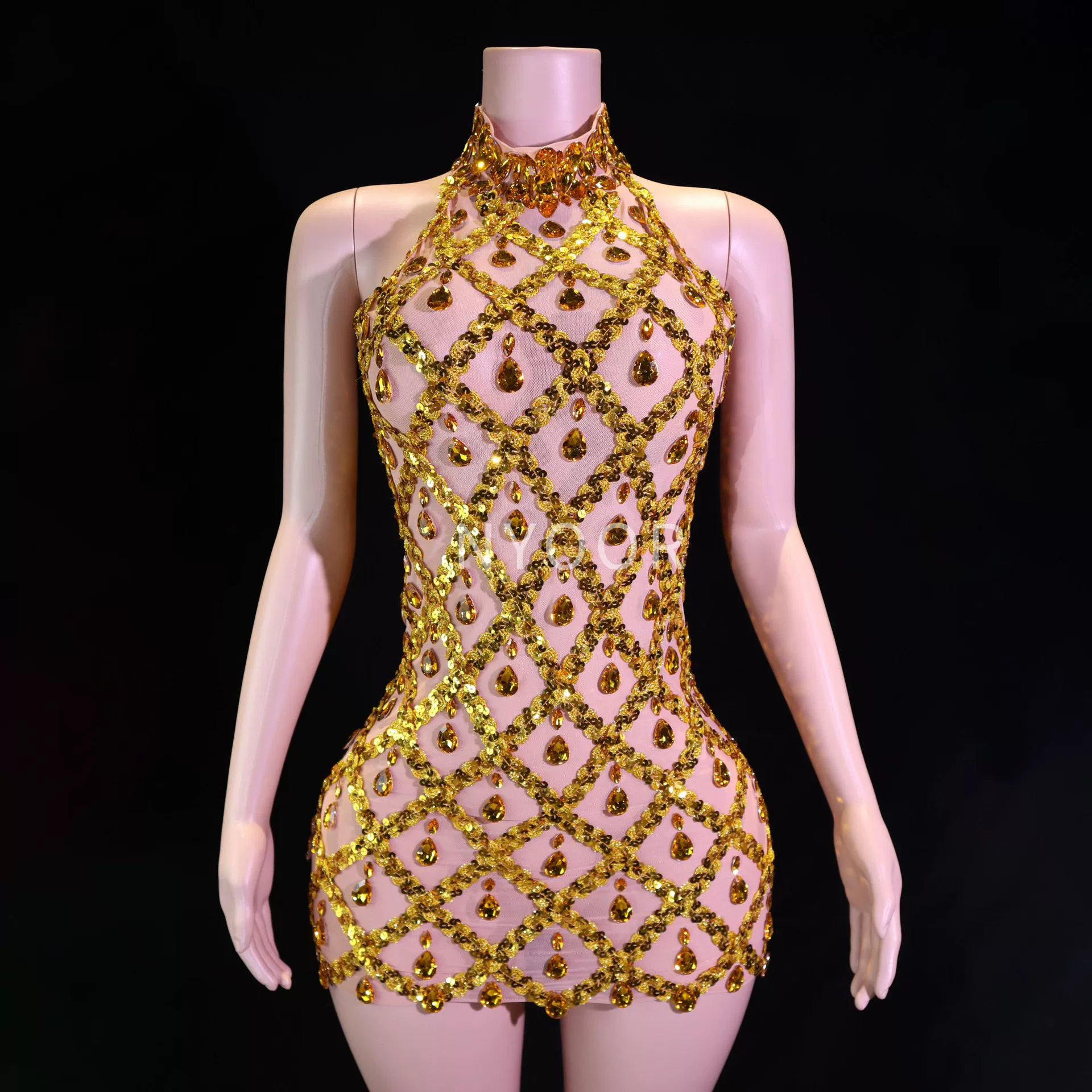 STOCK трансграничная европейская и американская популярная женская модель автомобиля для танцев Dj с бриллиантами и блестками, сетчатая эластичная короткая юбка, вечерняя сексуальная