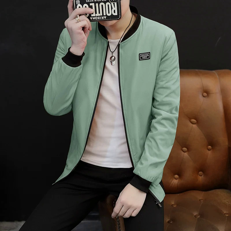 Весенний и осенний новый мужской повседневный куртка куртка сплошной цвет бейсбольный воротник-молния ветровка куртка одежда для верховой езды