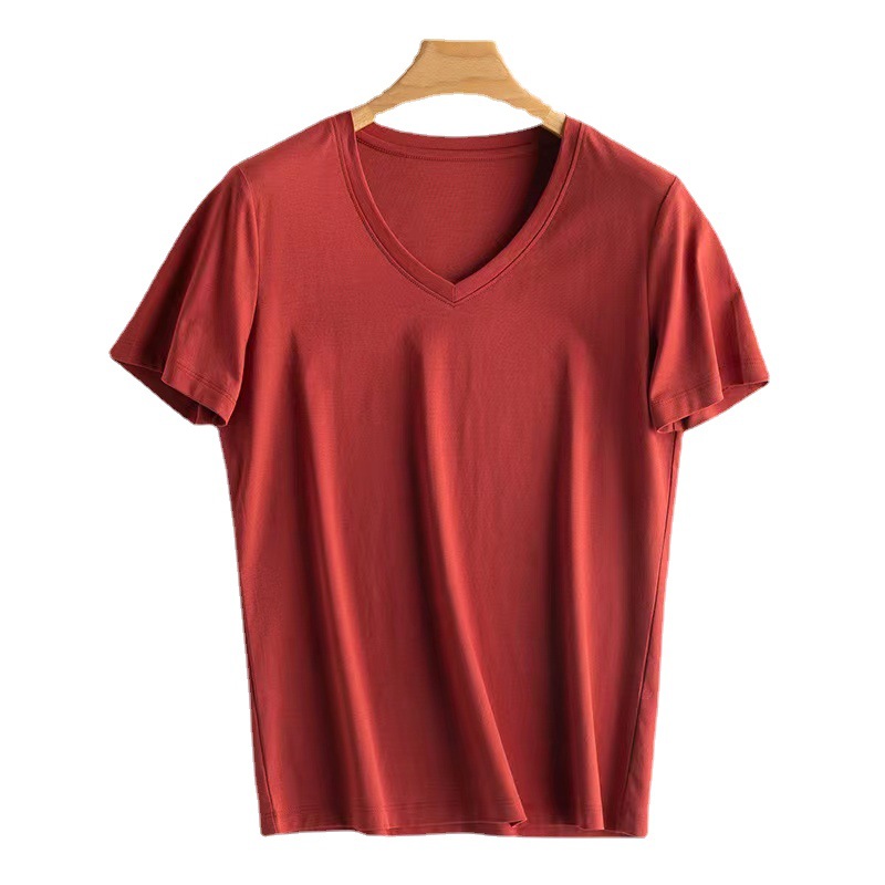 Silk summer solid color quality cotton short sleeve T-shirt with a…