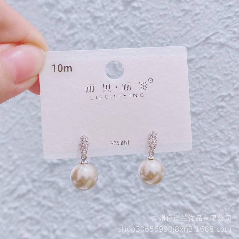 丽银/丽贝丽影甜美仿珍珠镶钻香槟主耳环女时尚百搭ins高级感耳饰|undefined