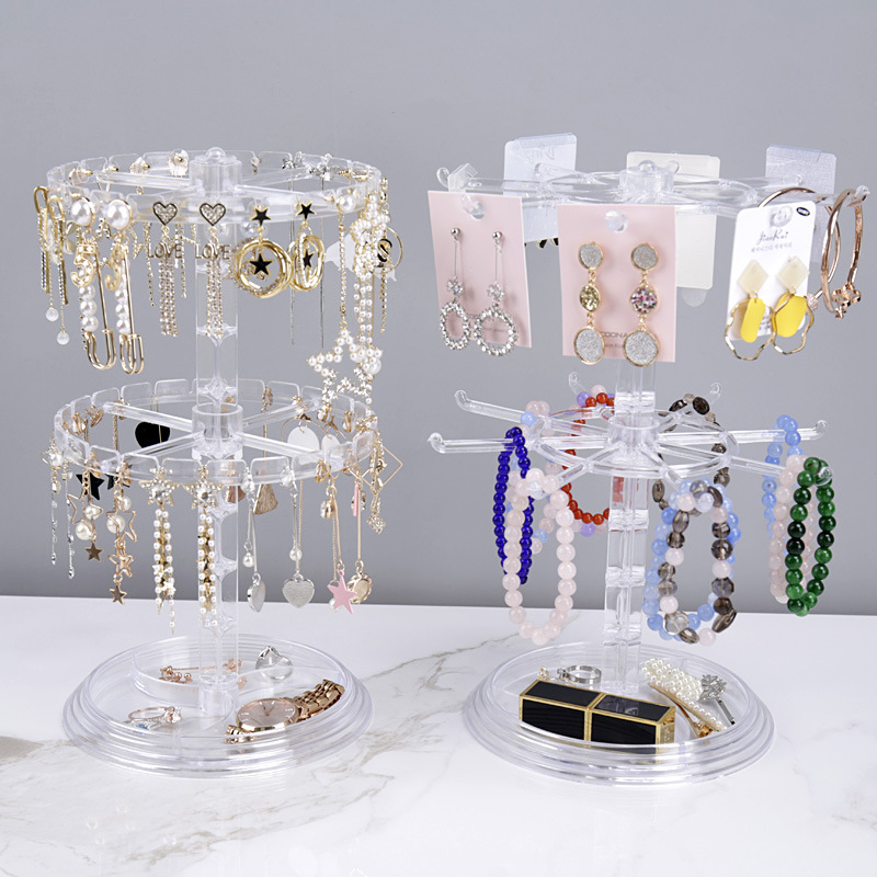 Rotating earring display rack, women's earring storage rack, bracelet earring hanging necklace, multi-functional small jewelry display rack