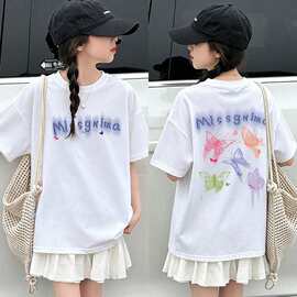 女童潮流印花t恤夏装新款儿童韩版洋气短袖圆领百搭纯棉上衣女孩