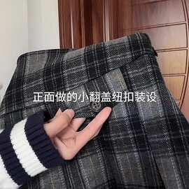 韩系学院风蘑糯糯格纹半身裙女2024秋冬高腰显瘦百褶裙短款a字裙