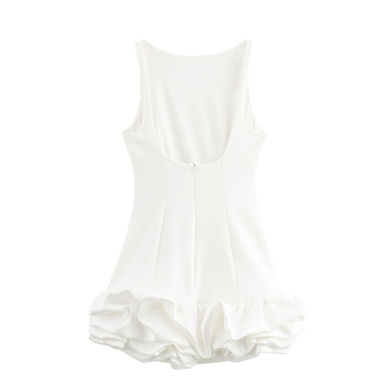 Polyester Fabric Type Wholesale Women's Elegant Sexy Lettuce Trim Solid Color Holiday Daily Round Neck Sleeveless Tank Dress