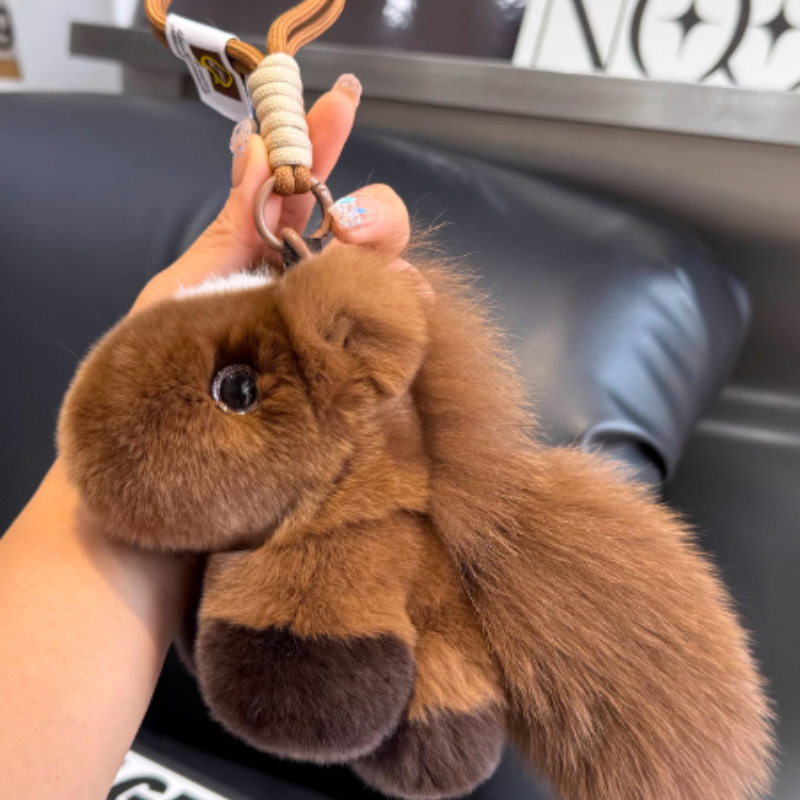 Cute Lover Plush Rabbit Fur Pony Keychain Plush Pendant Bag Doll Gift