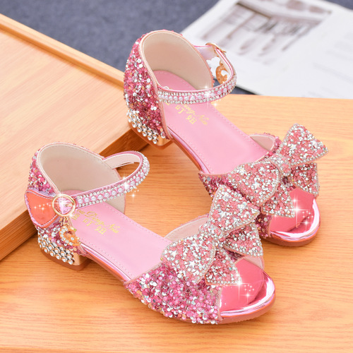 女童凉鞋公主夏季宝宝水晶鞋新款小女孩软底高跟鞋表演儿童鞋