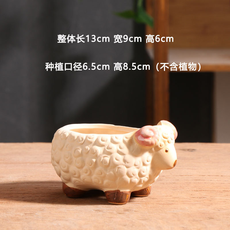 Pequeñas ovejas dibujos animados maceta de flores creativa personalidad escritorio respirable animal cerámica maceta cerámica gruesa al por mayor venta al por mayor