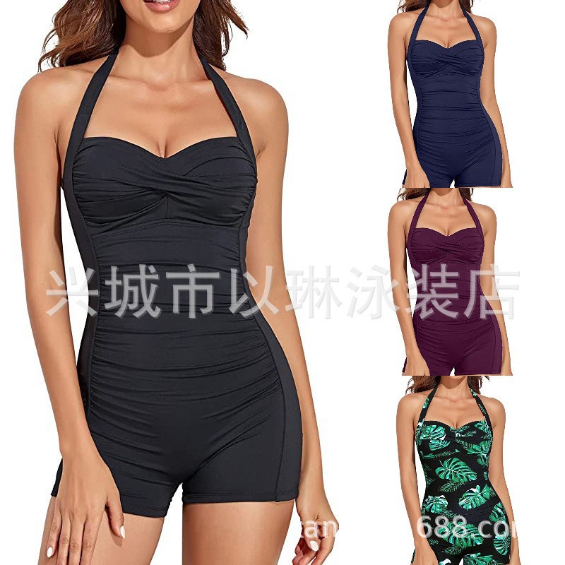 Swimsuit for Women 2024 New Large Size Swimsuit Conservative Belly-Covering Slimming Look One-Piece Sports Boxer Hot Spring Swimsuit