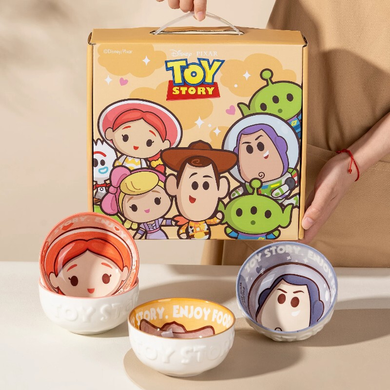 Disney Toy Story Enjoyment Series Rice Bowl Set with Embossed Design, Four Bowls in Exquisite Gift Box