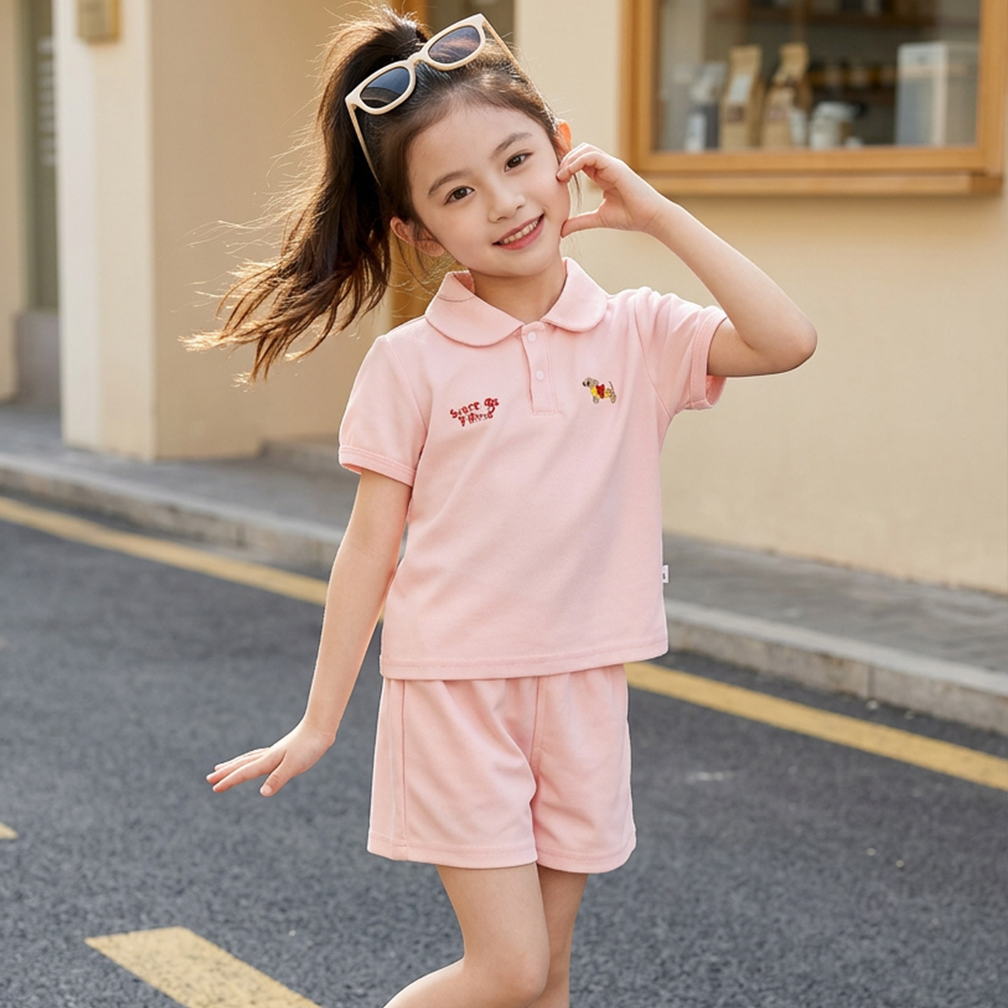 Niñas mangas cortas traje de verano nueva camiseta al por mayor ropa de niños extranjera camiseta polo niñas bordadas ropa de verano para niños