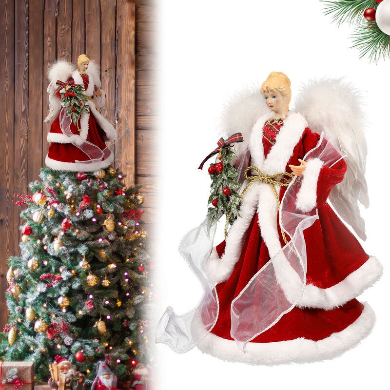 現物サンタクロースの天使の人形がクリスマスのシーンを飾って、迎賓ホテルのショーウインドーのテーブルを飾っています。|undefined