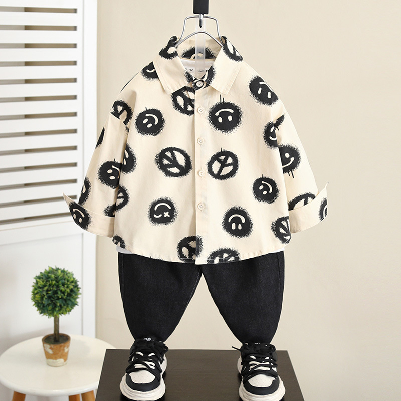 5835 camisa para niños 2024 otoño nuevo estilo primavera y otoño para niños camisa casual de manga larga chaqueta de bebé para hombres de estilo occidental