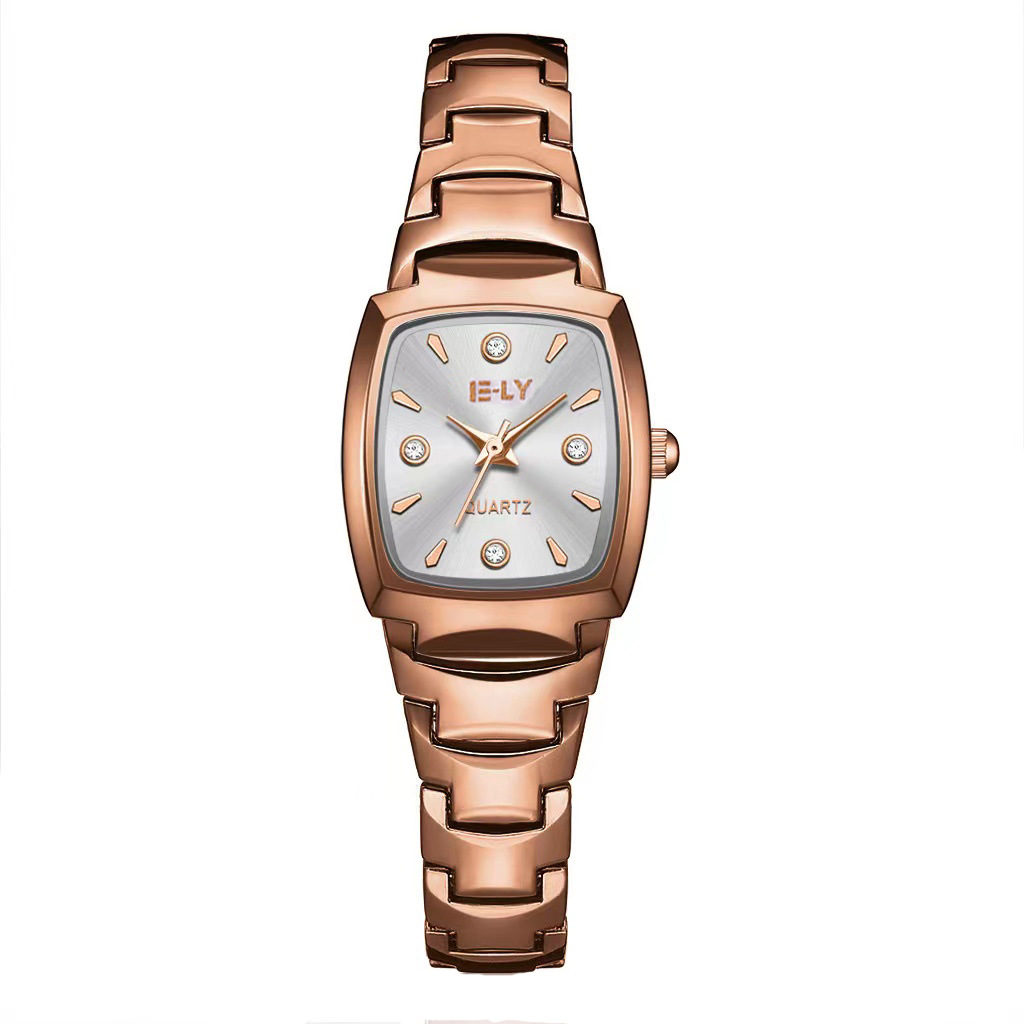 Reloj de mujer café Oro correa de acero aleación de acero de tungsteno reloj de temperamento simple reloj de cuarzo cuadrado reloj de mujer al por mayor