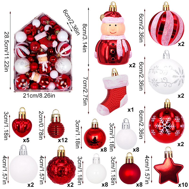 Ingjie nuevo 72PCS decoraciones de Navidad de la casa pintada en forma de caja colgante de bola redonda vestido de árbol de Navidad