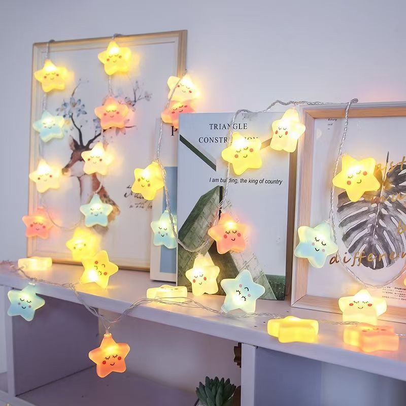 LED linda cara sonriente decoración de la estrella luces de colores luces intermitentes luces de cadena diseño de la habitación luces de Navidad habitación de los niños jardín de infantes